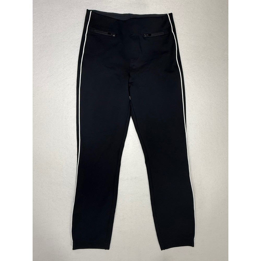 Spanx Side-Stripe Cropped Leggings dress pants Black White Piping Size Medium
